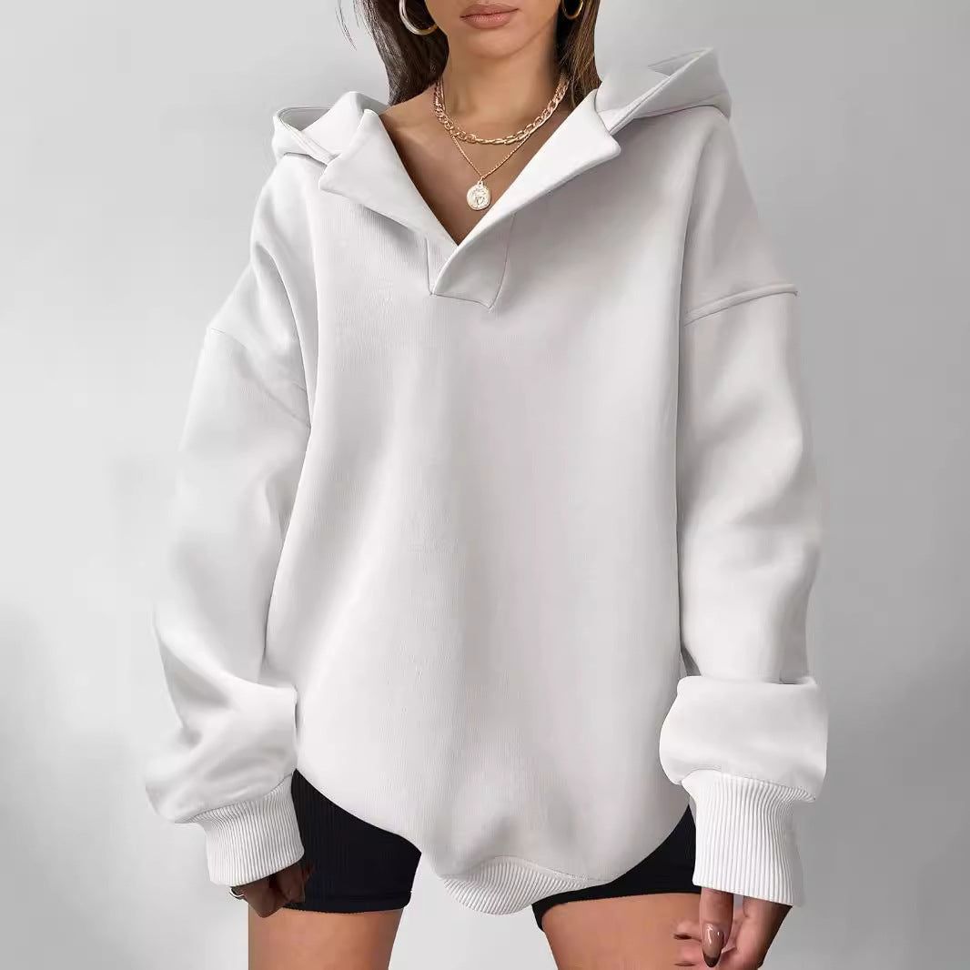 Women Hoodie Solid Color Loose Long Sleeve Pullover