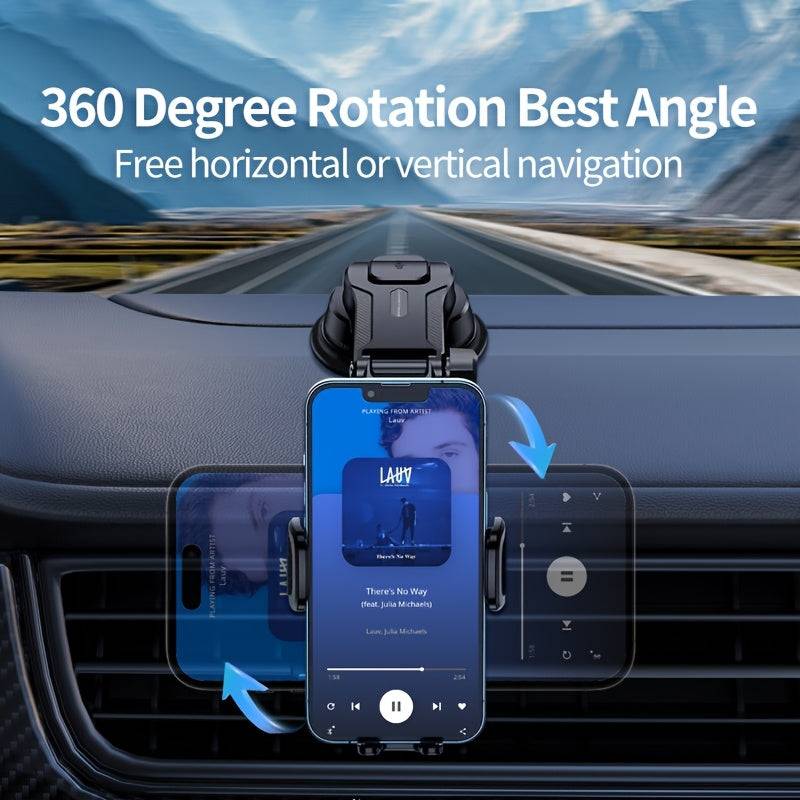 Car Dashboard Phone Holder – Adjustable Vertical/Horizontal Mount, Textured Anti-Slip Pad, Universal Fit, Waterproof ABS