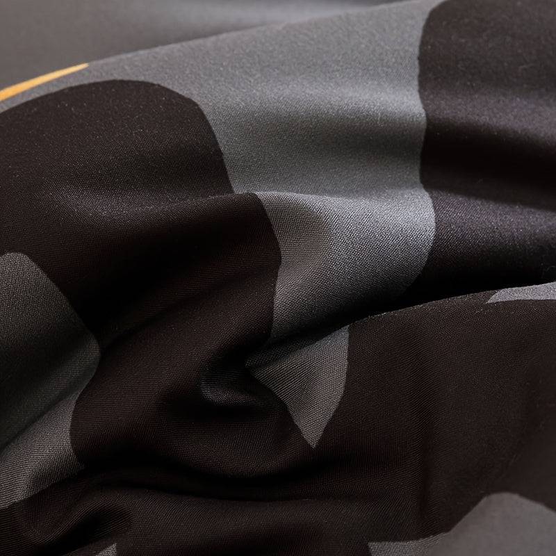 Crown Letter Quilt Set 3-Piece – Black & Grey Color Block Comforter with Pillowcases, 180gsm Padded