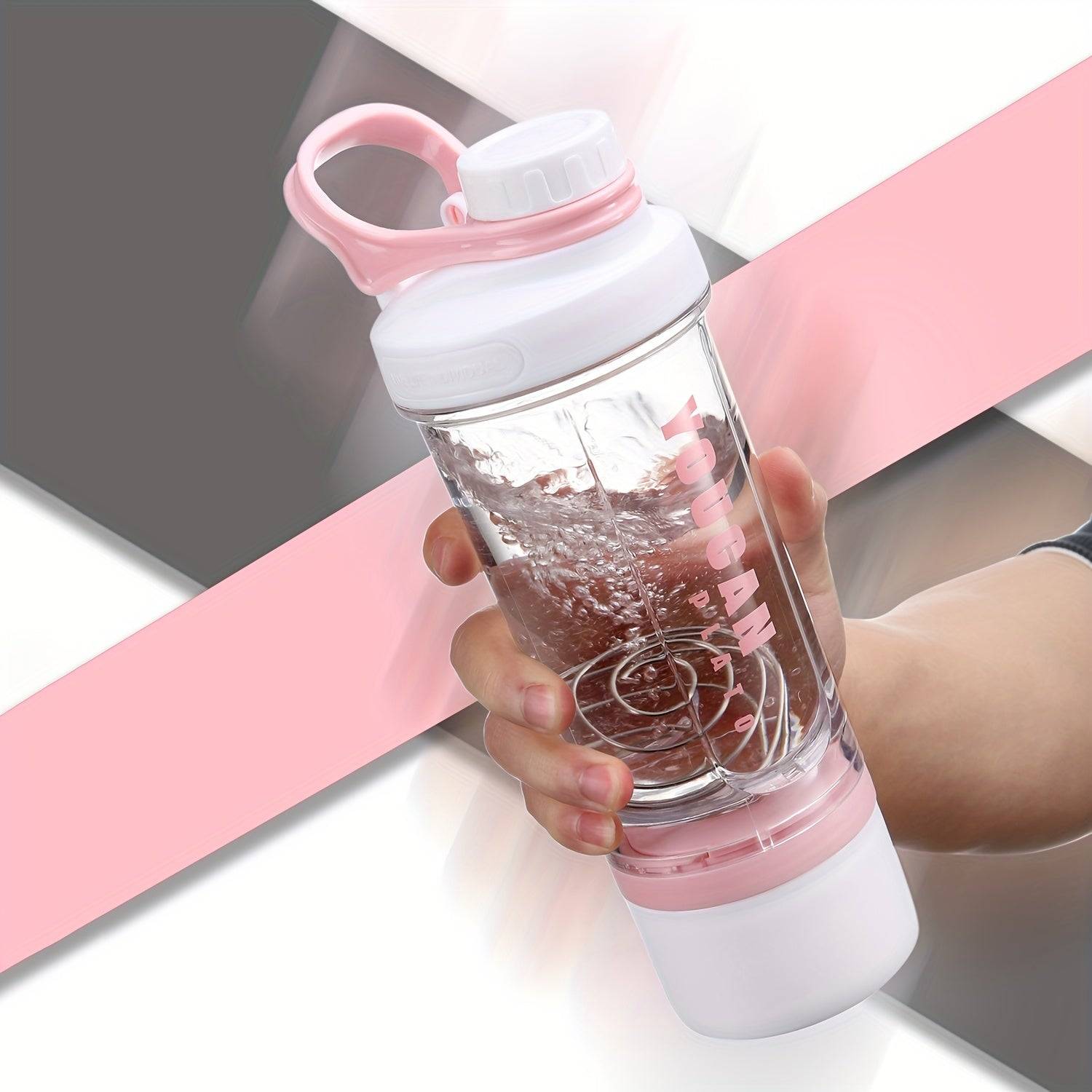 21oz Tritan protein shaker bottle BPA-free with powder container, wire whisk ball, and mixer cup for gym and shakes