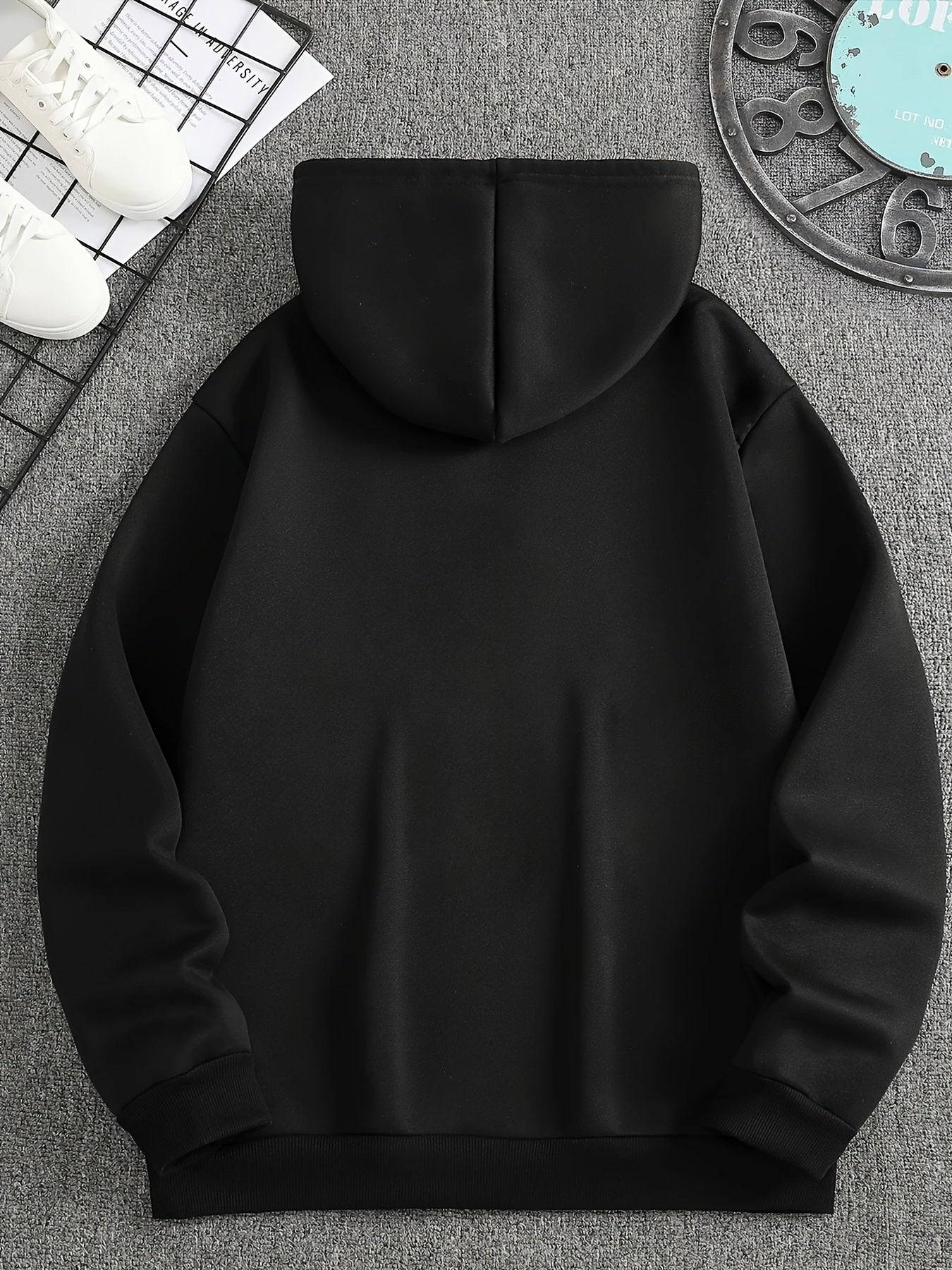 Men's Heavyweight Hoodie with Kangaroo Pocket, Polyester Pullover Sweatshirt with Geometric Design, Casual Long Sleeve for Fall and Winter