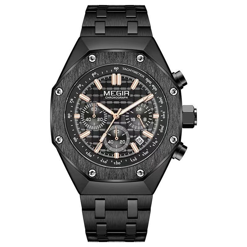 Men’s Multifunctional Waterproof Quartz Watch with Steel or Leather Strap, 13mm Thick