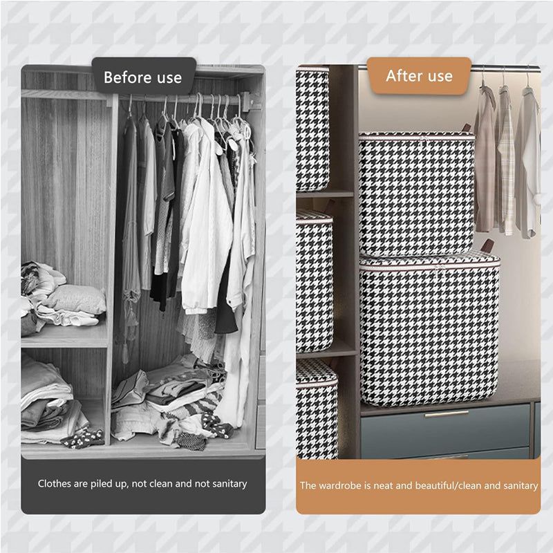 Foldable Zippered Storage Bags Houndstooth Print Set