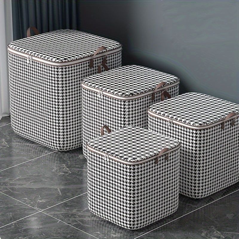 Foldable Zippered Storage Bags Houndstooth Print Set