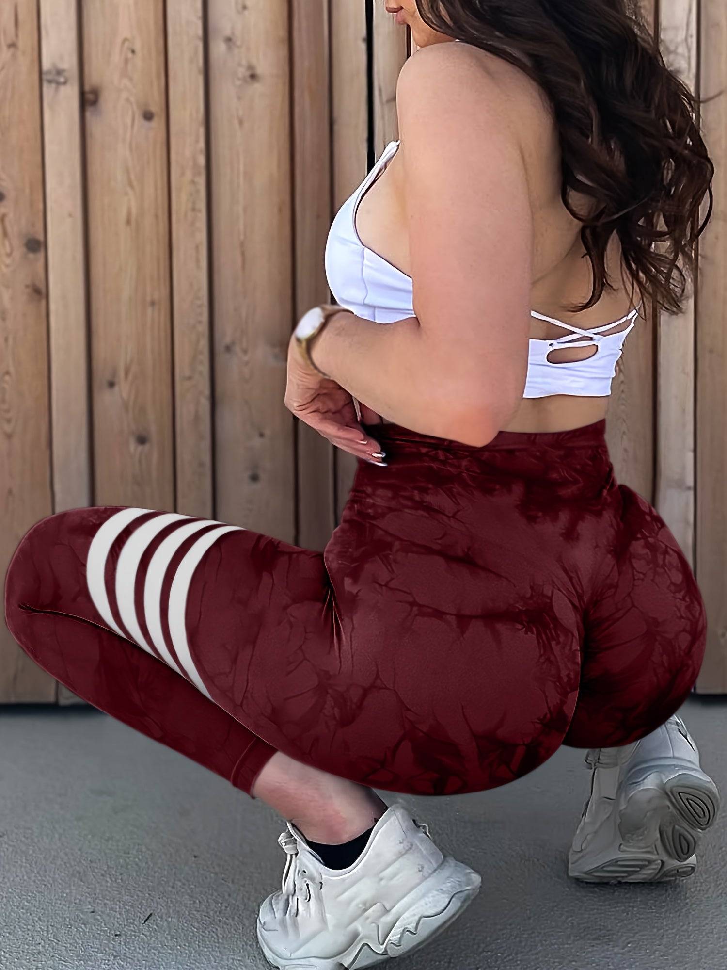 2-Pack Women's High-Waisted Tie-Dye Leggings, Striped Scrunch Butt Lifting Seamless Compression Pants for Gym and Workout