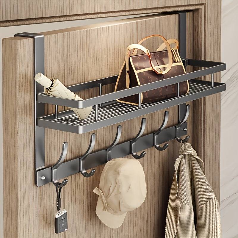 Over-the-Door Metal Organizer Rack Heavy-Duty 5-Hook Space-Saving Storage for Bathroom, Bedroom & Kitchen No-Drill Multifunctional Design