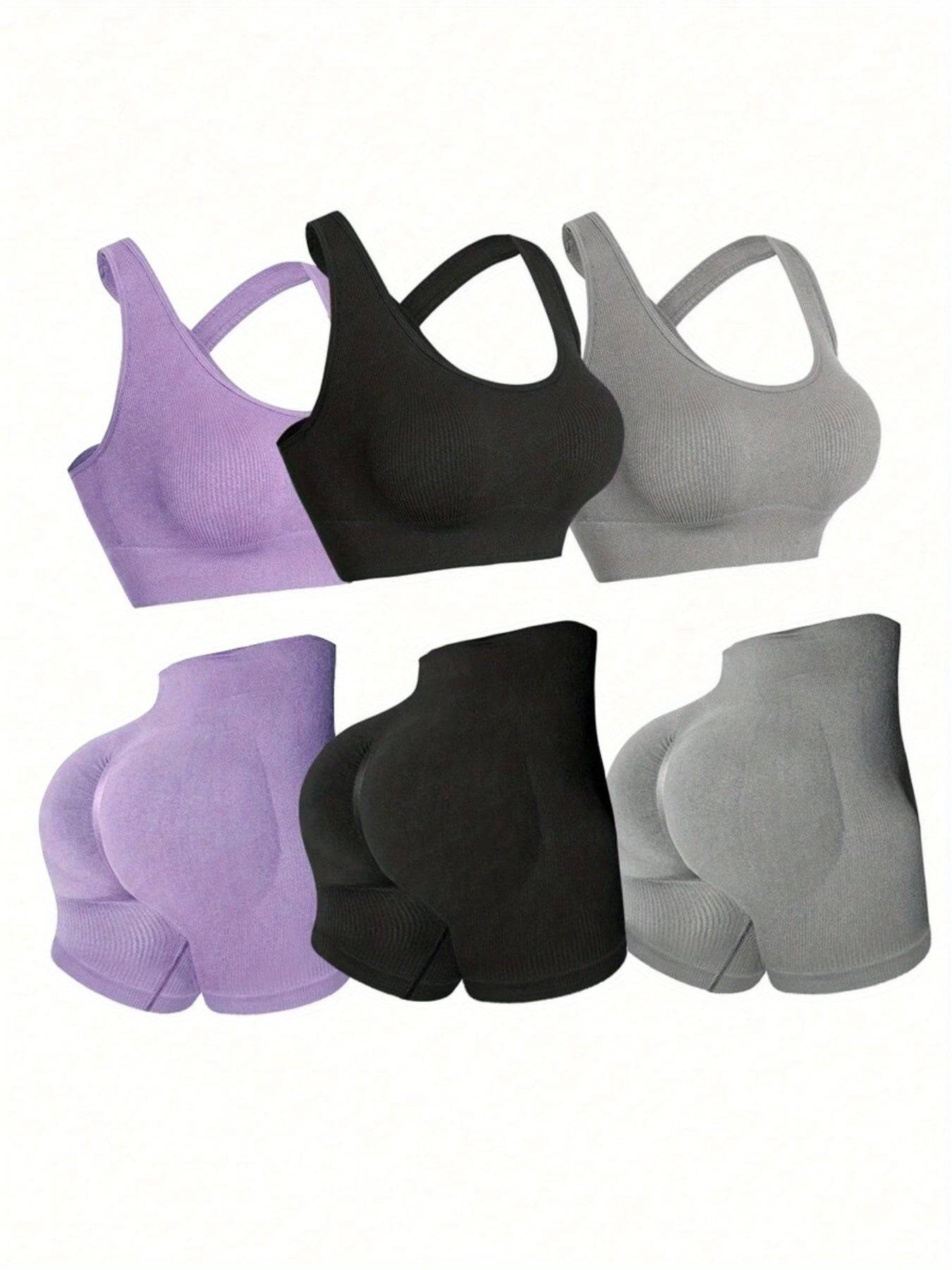 3-Piece Women’s Seamless Sportswear Set with See-Through Back Bra & High-Stretch Shorts, Tight Fit for Training & Fitness