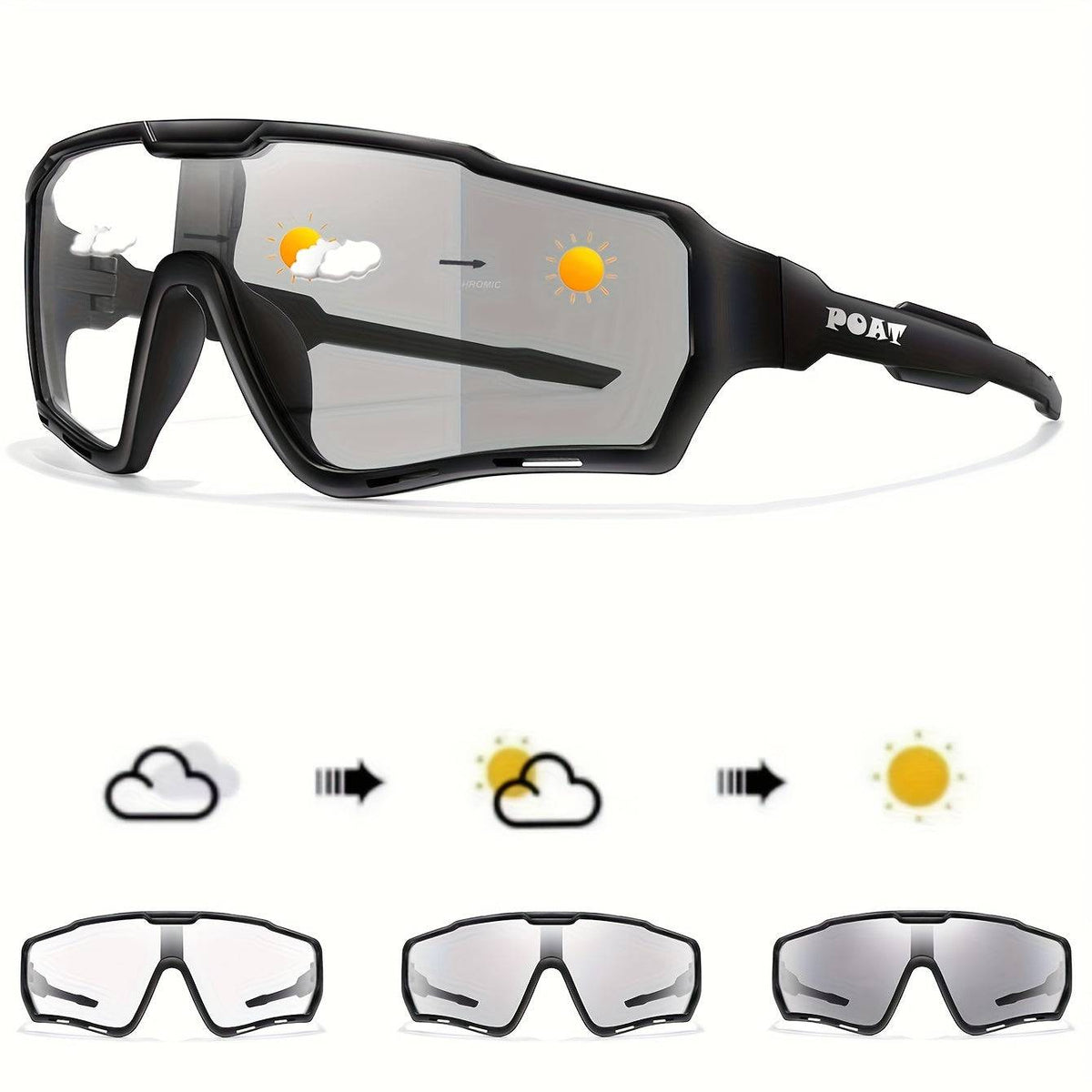 Unisex Color-Changing Cycling Glasses, Sporty PC Frame with Anti-Glare Auto-Tint TAC Lenses, Lightweight and Comfortable, Includes Hard Case
