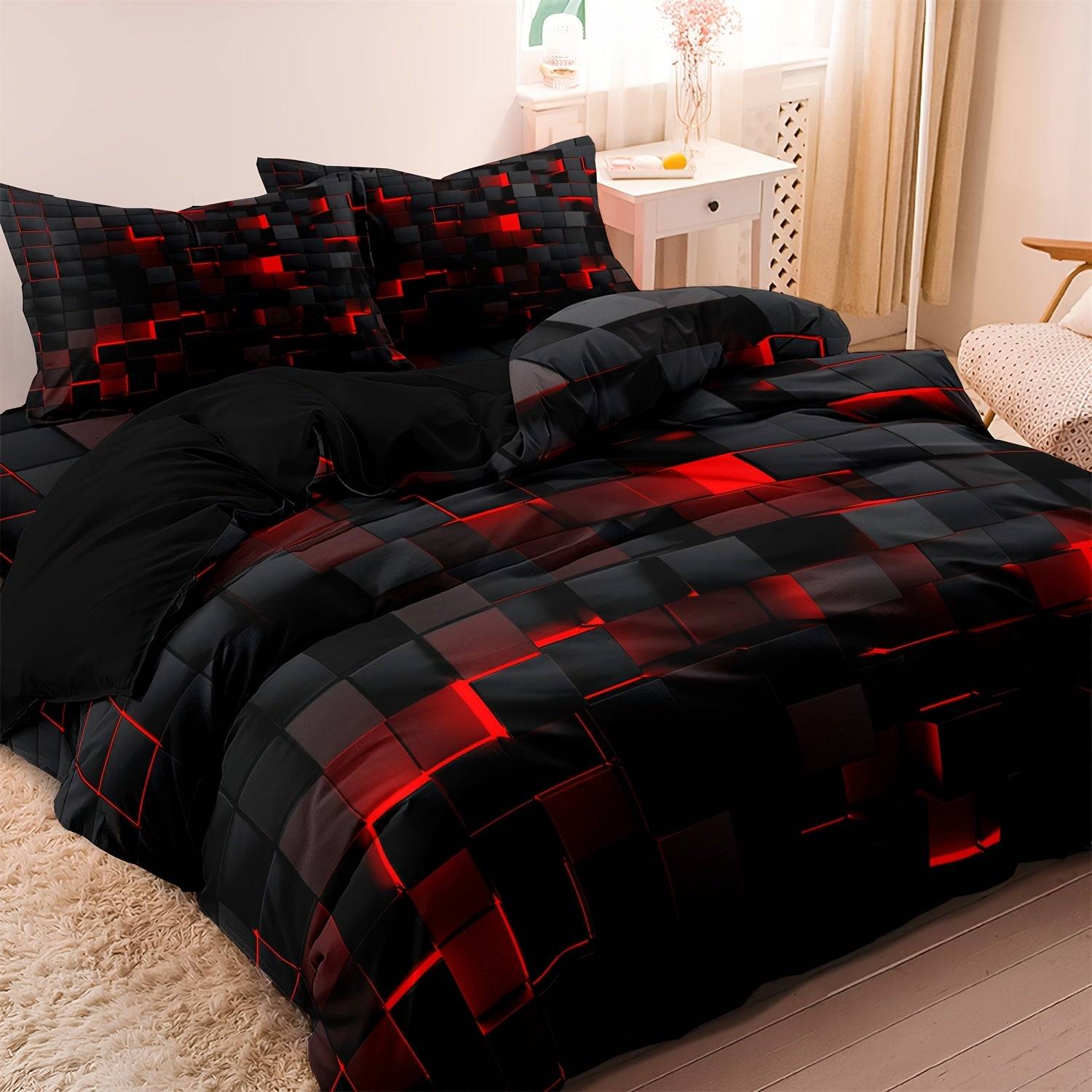 3-Piece Geometric Grid Duvet Cover Set – Multicolor Soft & Breathable Bedding, Hypoallergenic and Easy-Care for Bedroom or Guest Room