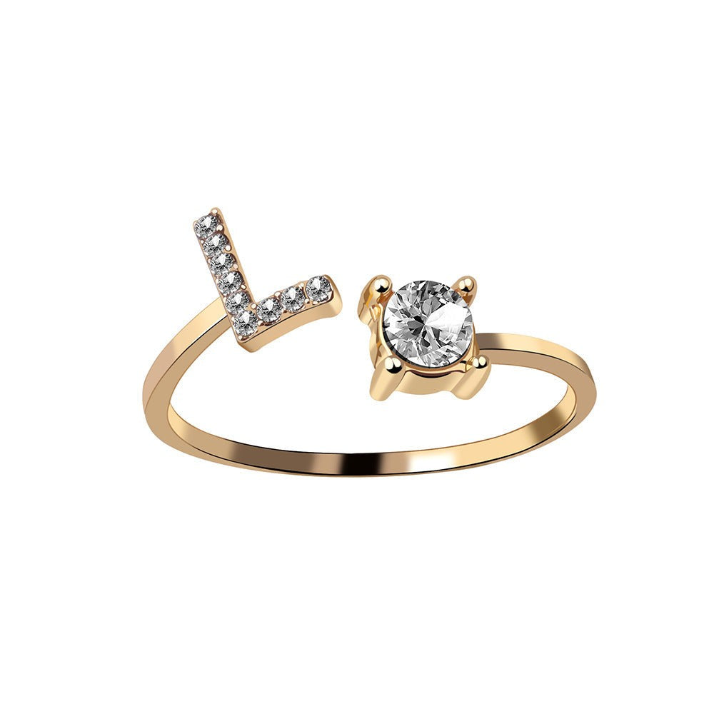 Adjustable Letter Ring with Zircon 26 Initial Design Women