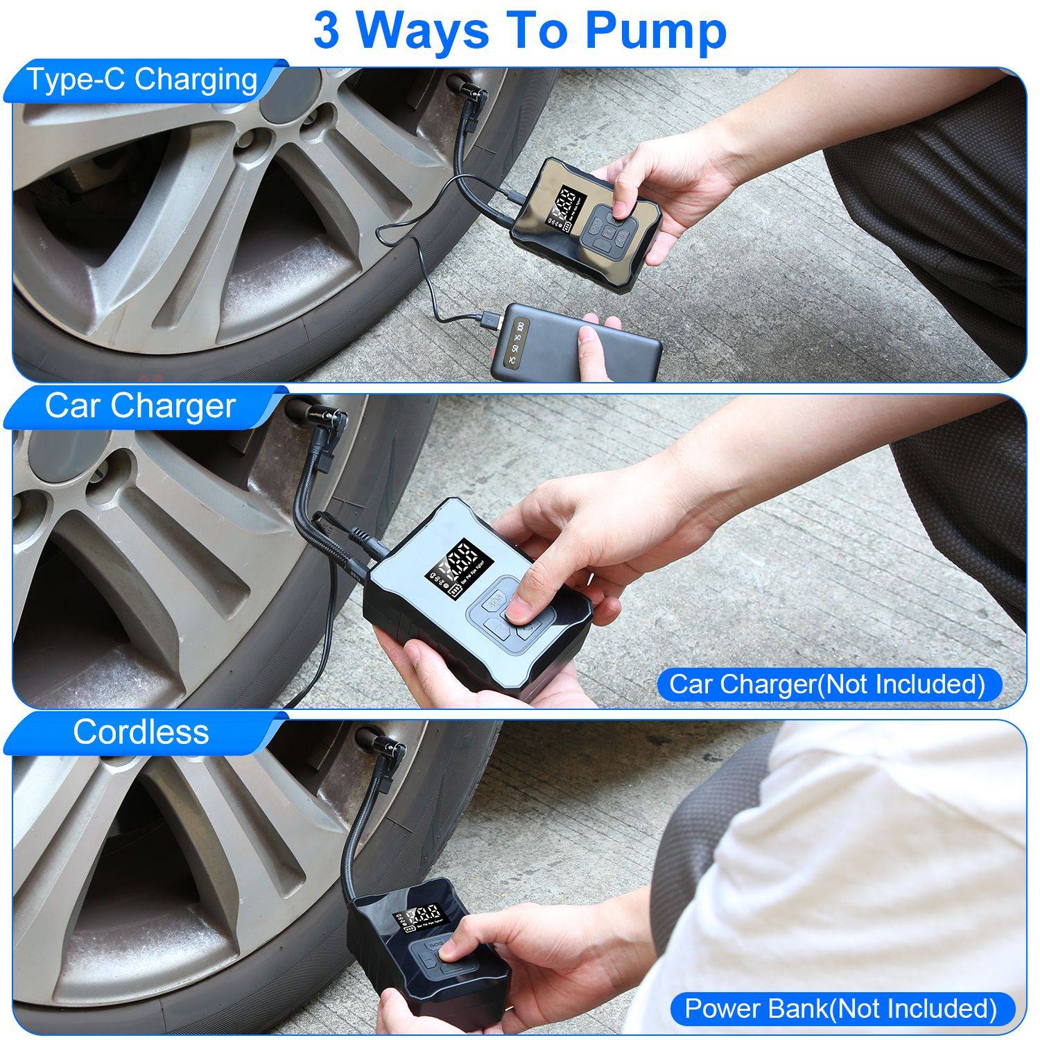 Tire Inflator 150PSI Cordless Air Pump with LED