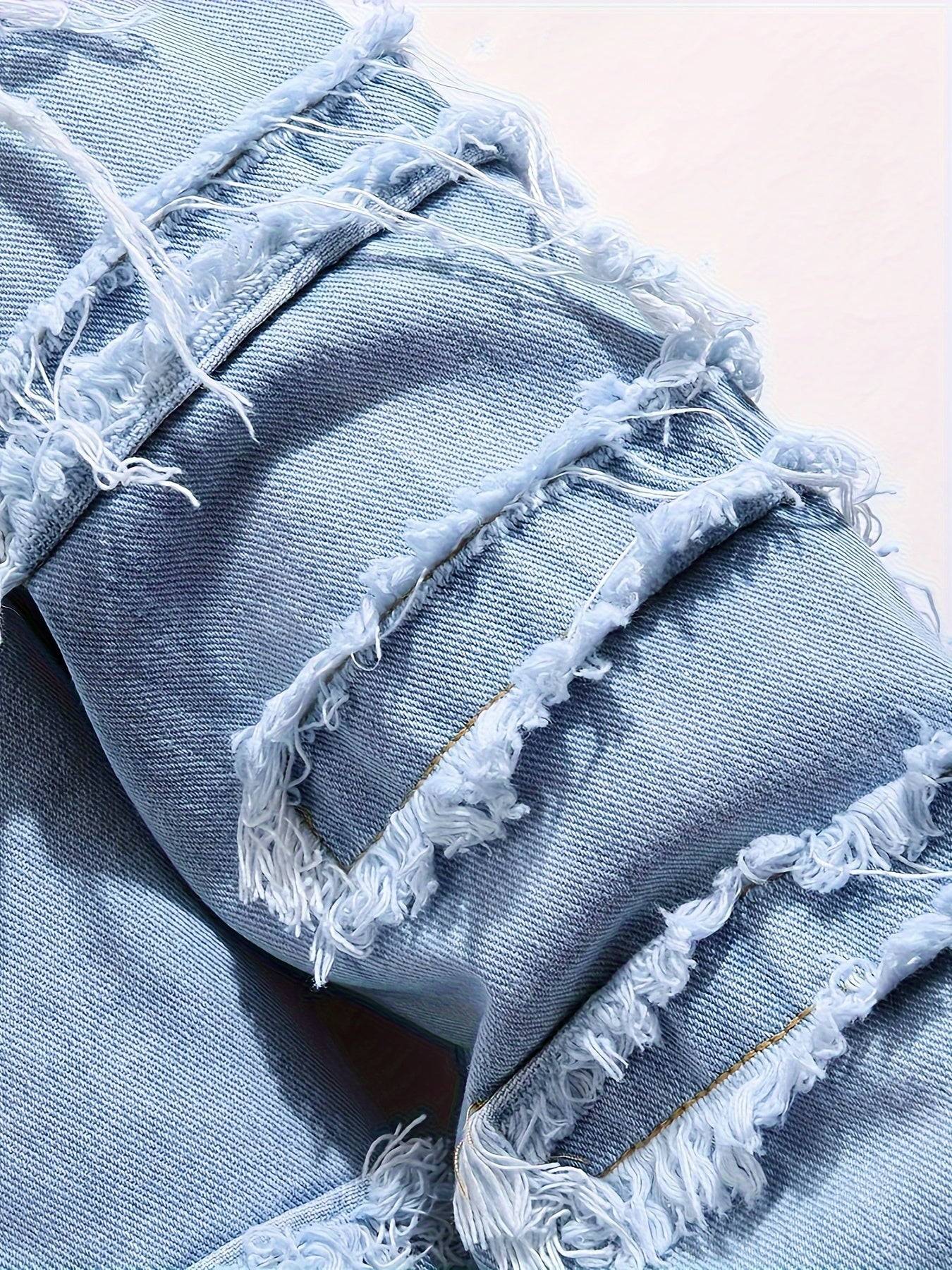 Men’s Ripped Denim Jacket Slim Fit Blue Jean Outerwear Casual Streetwear Coat