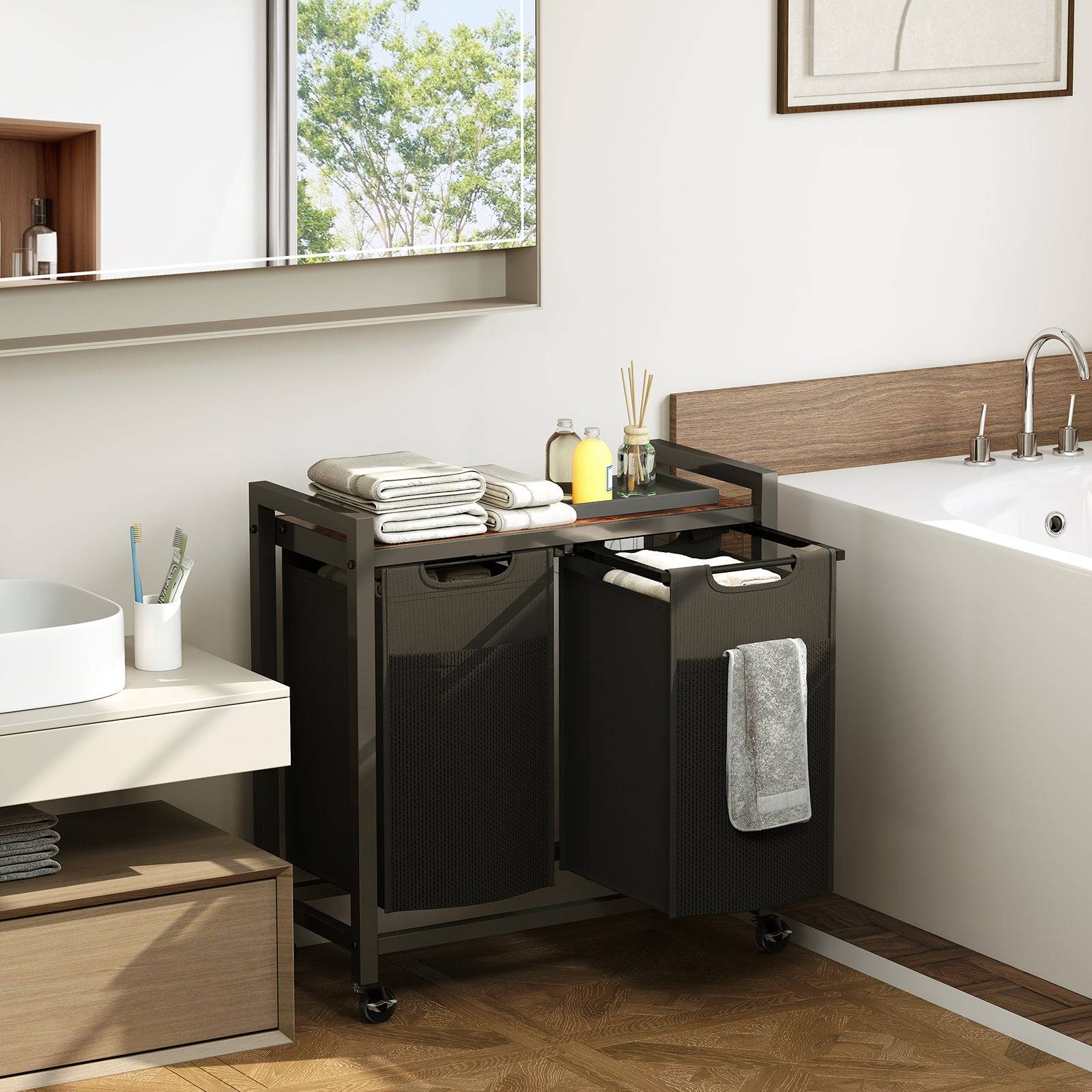 Laundry Basket with Removable Bags and Storage Shelf