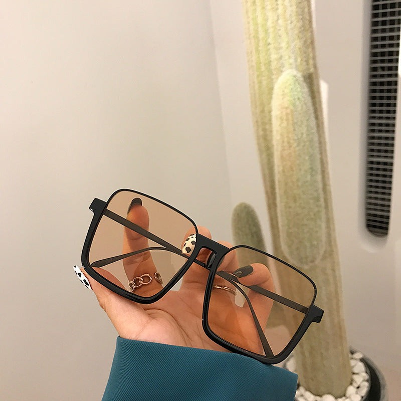 Womens Retro Square UV400 Metal Frame Resin Sunglasses