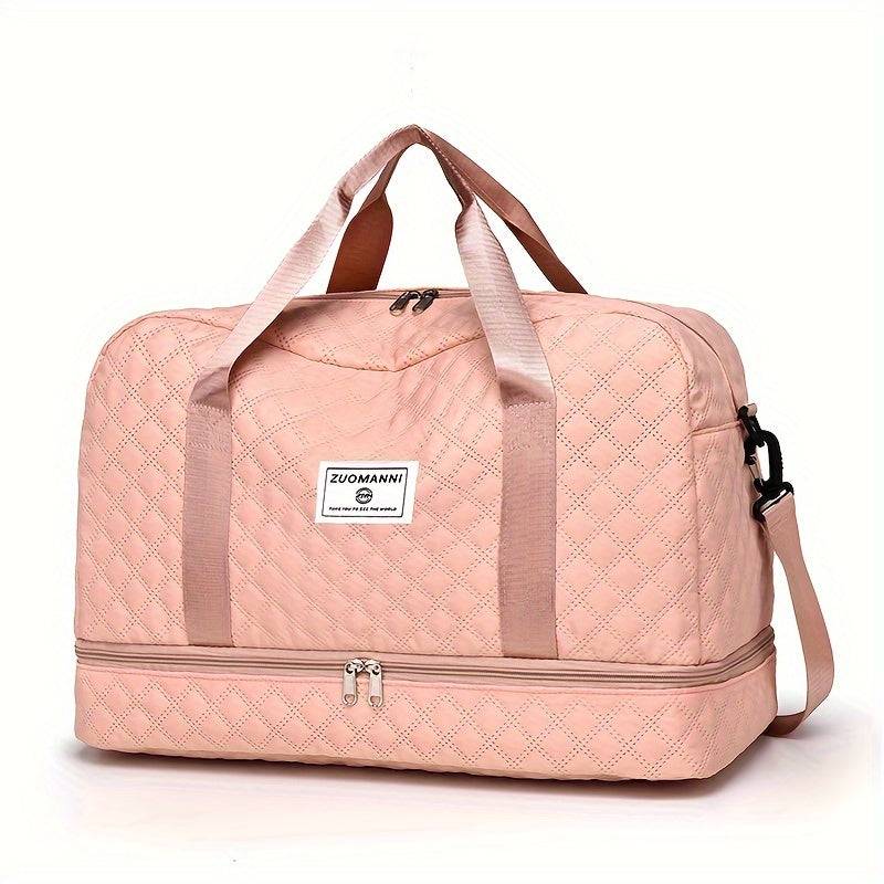 Set of 2 travel bags (small & large) with diamond grid design, lightweight polyester, multipocket sports gym storage