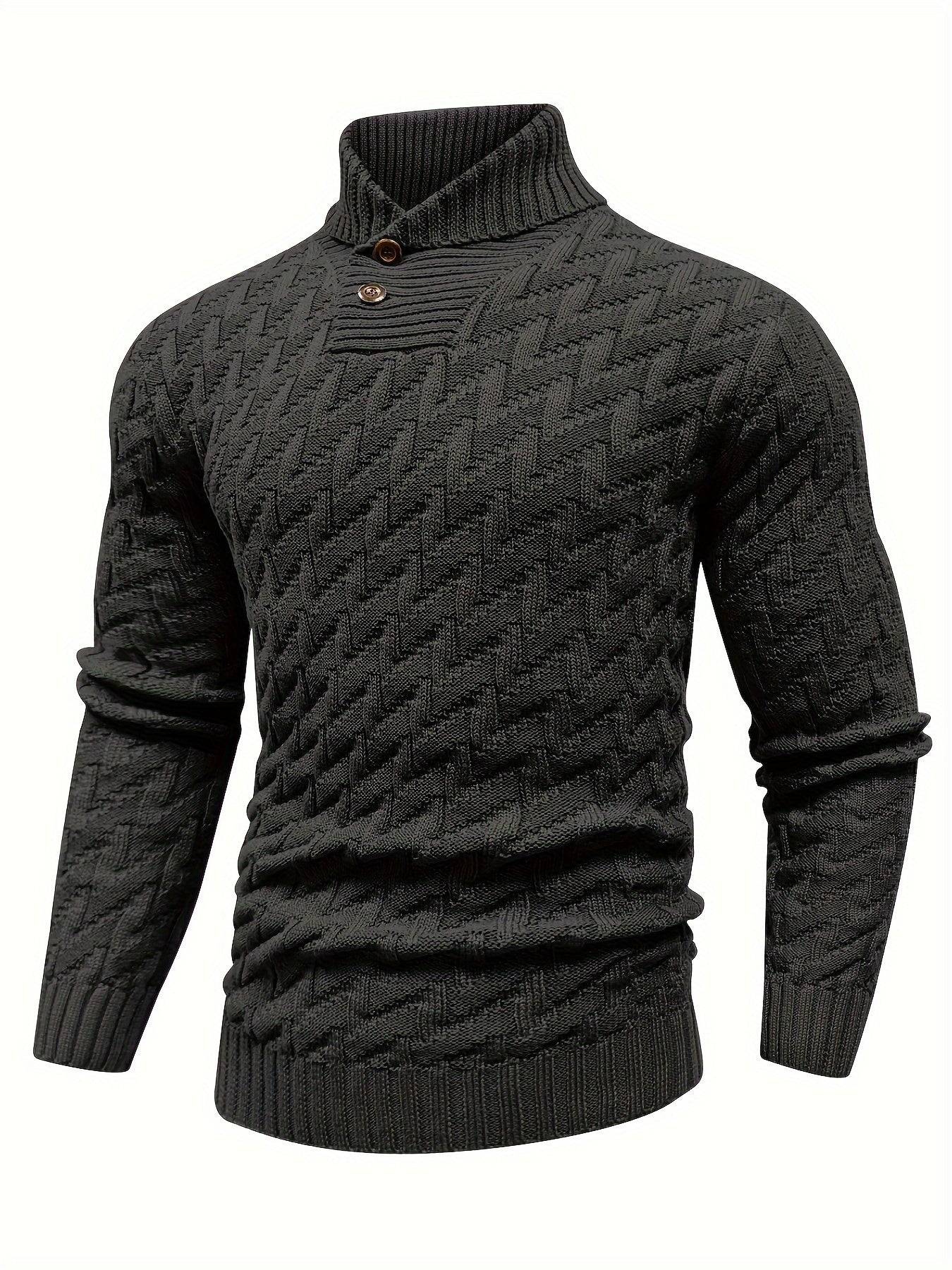 Men’s Casual Solid Textured Sweater Warm Lapel Design for Commuting & Everyday Wear