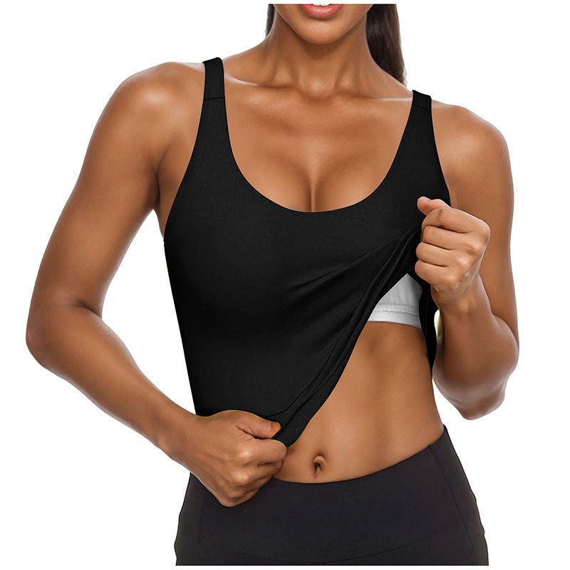 U Neck T Shirt Tank with Built In Bra and Soft Stretch Fit
