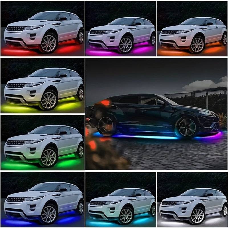 4-Piece RGB Car LED Light Strips Universal Interior Base Lights with APP, Music Mode & Remote Control Decorative Lighting for Travel, Camping & Holidays