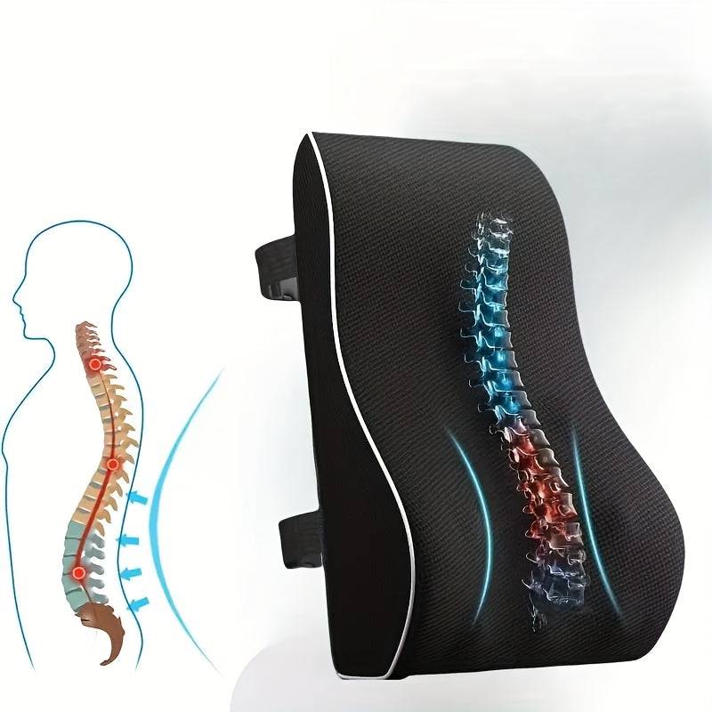 Ergonomic Lumbar Support Pillow Memory Foam Cushion with Dual Adjustable Straps for Office Chair, Car & Gaming
