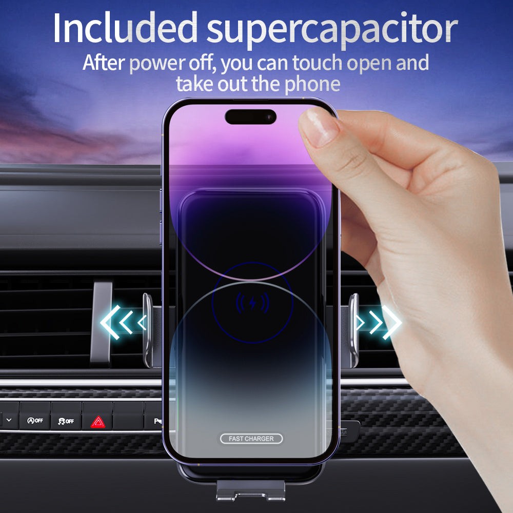 Wireless Car Charger 15W Fast Charging Auto Clamp Mount