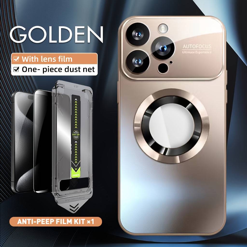 2-Pack Titanium Phone Cases for iPhone 12/13/14/15/16 Pro Max Plus, Privacy Frosted Cover with Magnetic Wireless Charging and Shockproof Camera Lens Protector