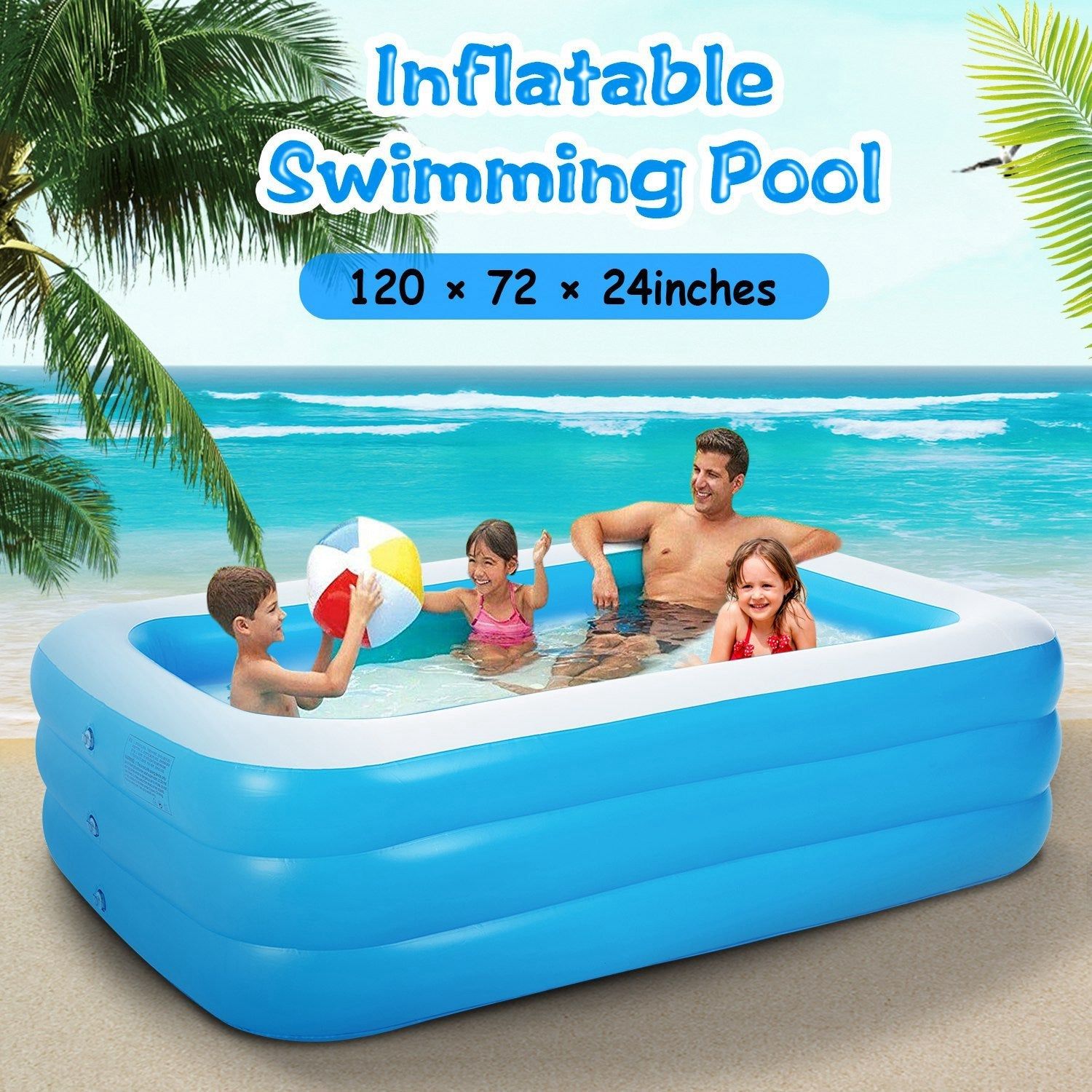Large Inflatable Pool for Families with 3 Air Chambers PVC