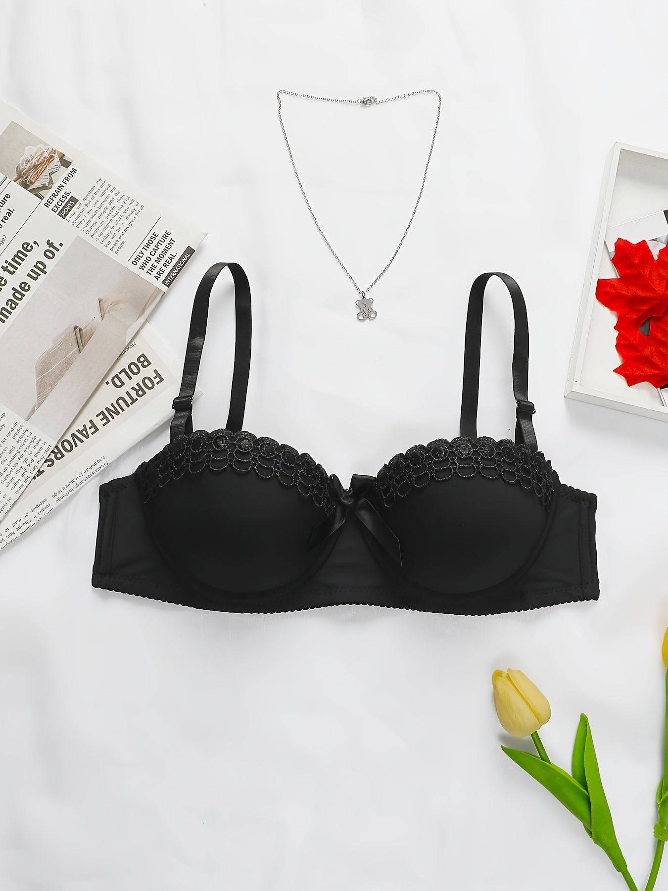 6-Pack Push-Up Bras for Women – Floral Embroidered, Underwire Support & Breathable Solid Colors