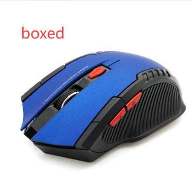Boxed blue ergonomic wireless mouse with USB receiver and DPI control, perfect for gaming and office electronics accessories.