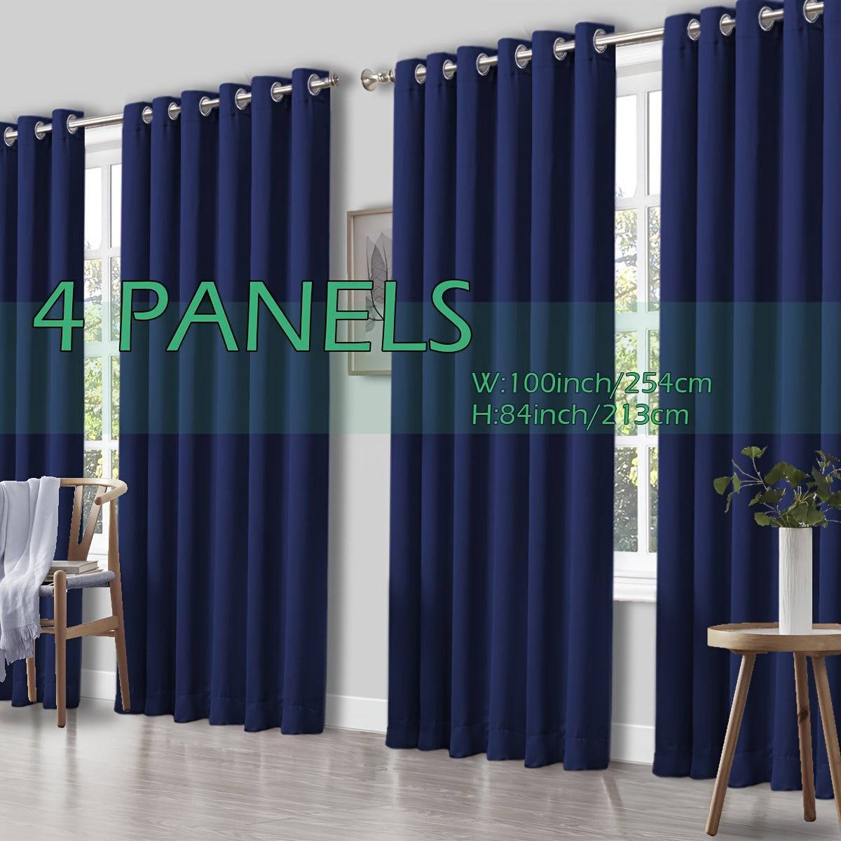 Set of 4 Thermal Blackout Curtains Triple Weave Solid Grommet Panels Insulated Patio Drapes for Complete Darkness & Comfort at Home or Office