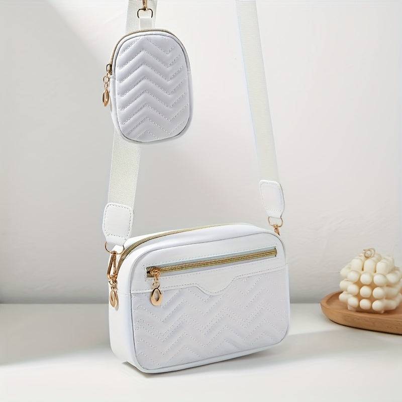 Stylish Quilted Crossbody Bag for Women, Chic Solid-Color Small Square Purse with Mini Coin Pouch, Ideal for Daily Commute & Outings