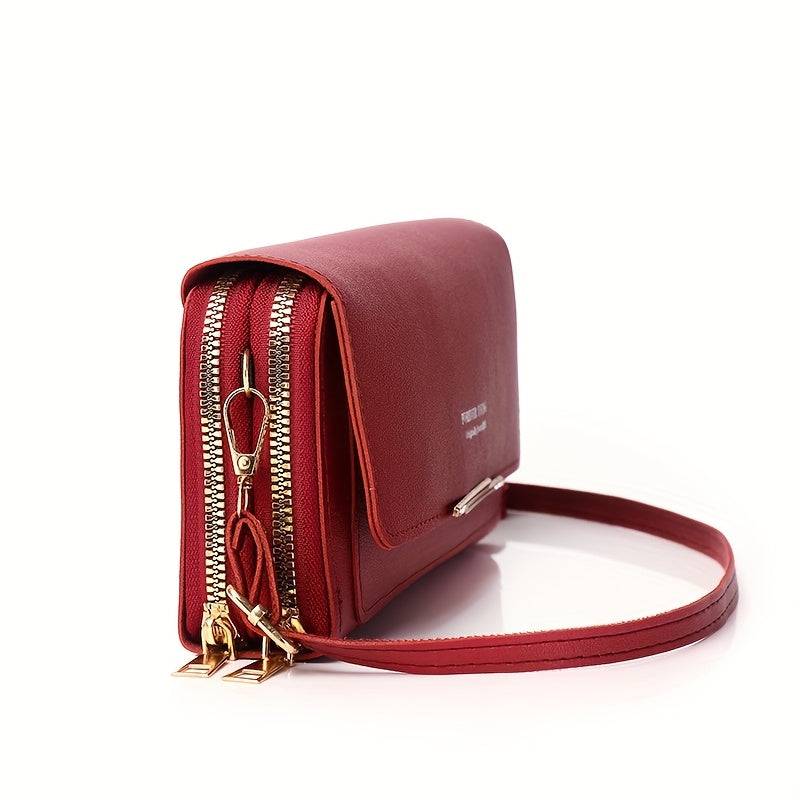 Women’s Square Crossbody Bag with Double Zipper Multi-Compartment PU Shoulder Bag with Card Slots & Detachable Strap for Phone, Coins & Daily Essentials