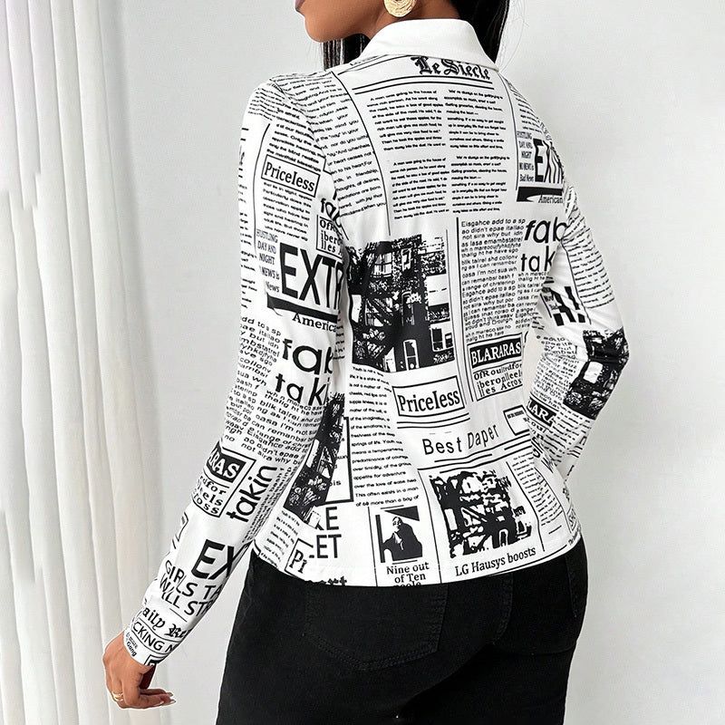 Printed Slim Fit Blouse with Long Sleeves and Single Button