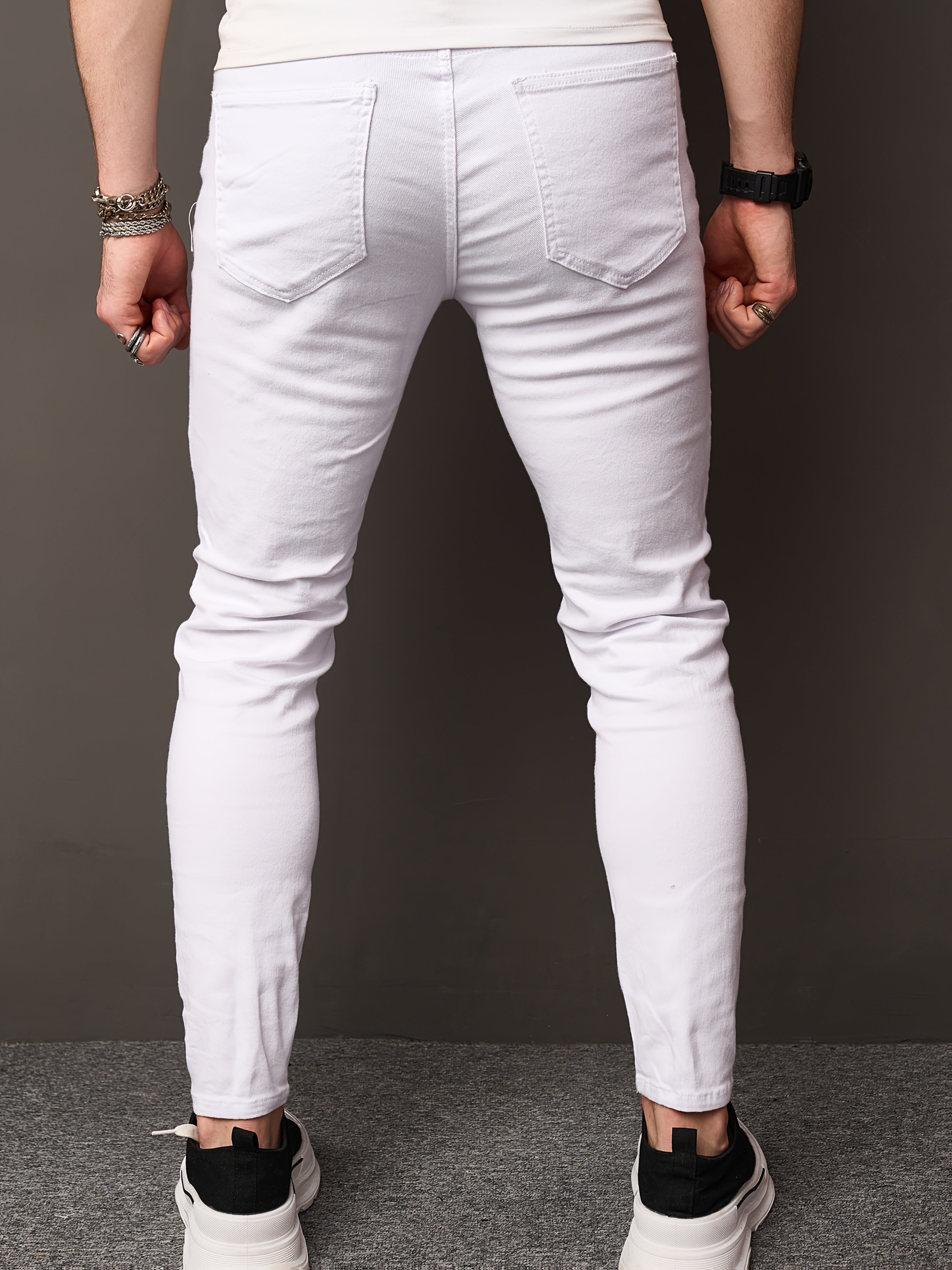 Men’s Slim Fit Jeans Stretch Cotton Blend Streetwear Pants Heavyweight 350gsm Fabric with All-Season Comfort in Solid Color