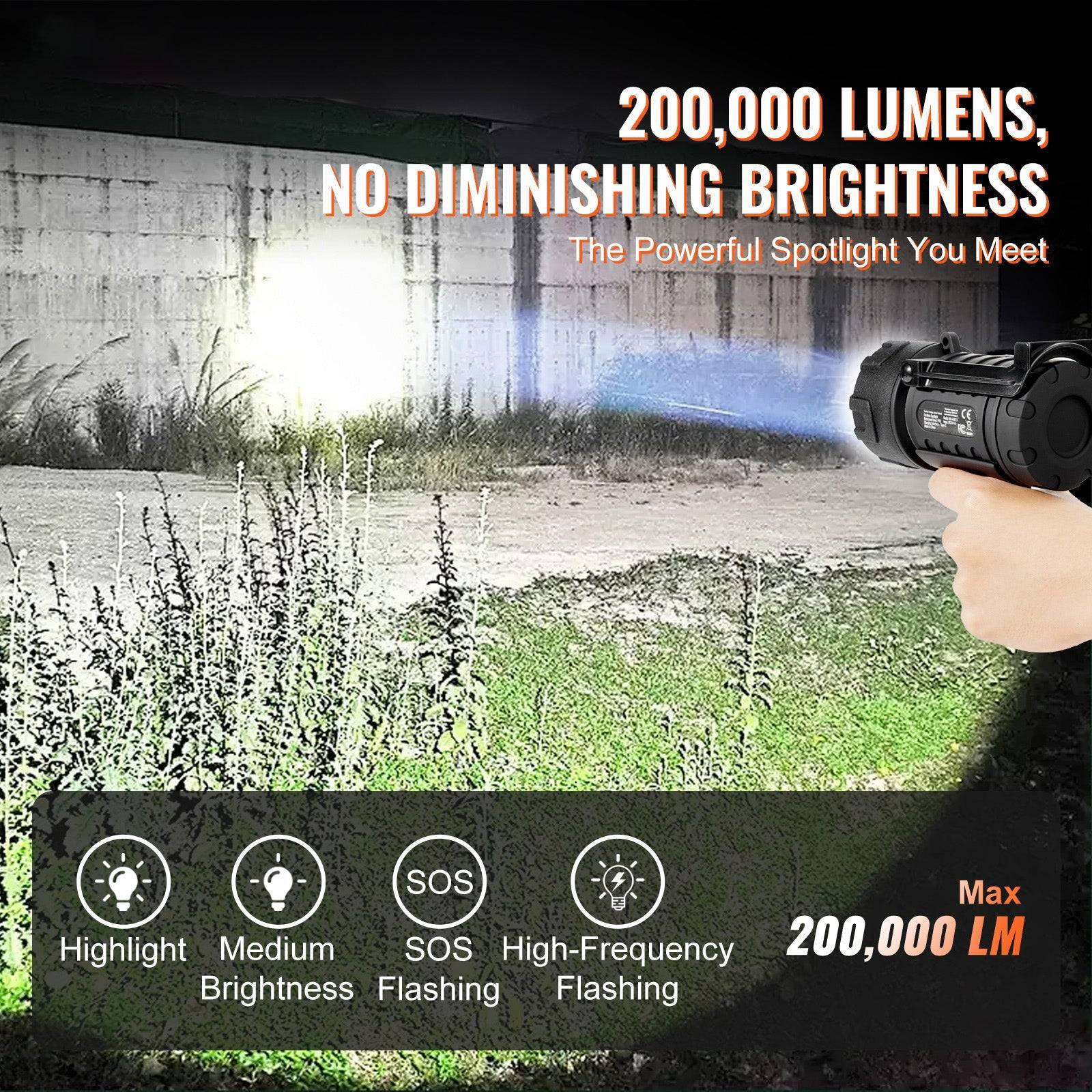 USB Rechargeable Spotlight Flashlight 200000LM