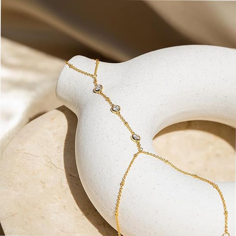 Womens Hand Chain Bracelet with Ring Boho Style