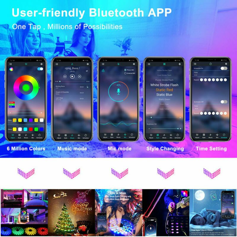 RGB LED Strip Light with Bluetooth Music Sync and Timer