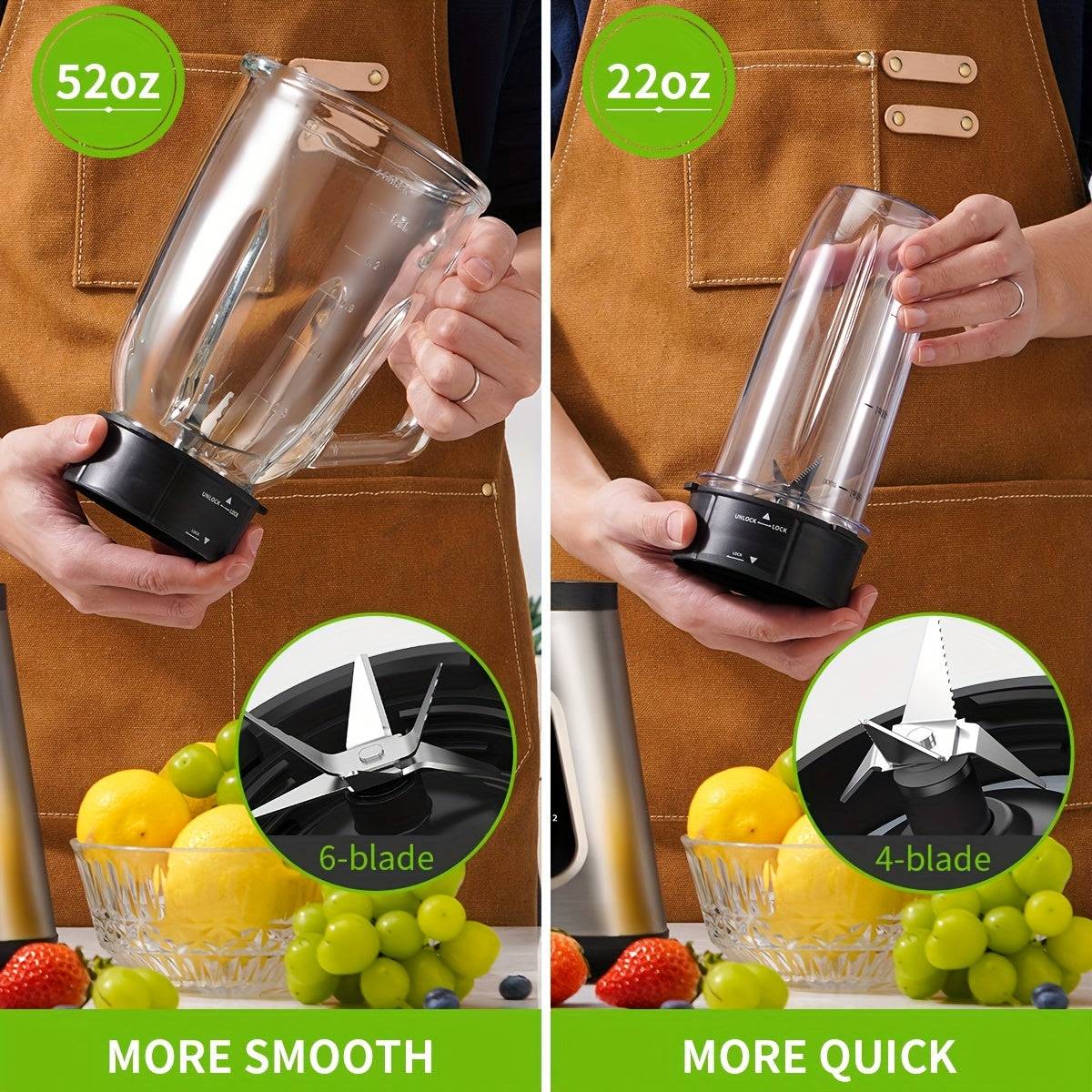 High-Speed Countertop Blender – 500-1200W Multi-Purpose Glass Jar Blender for Juices, Smoothies, Ice & More