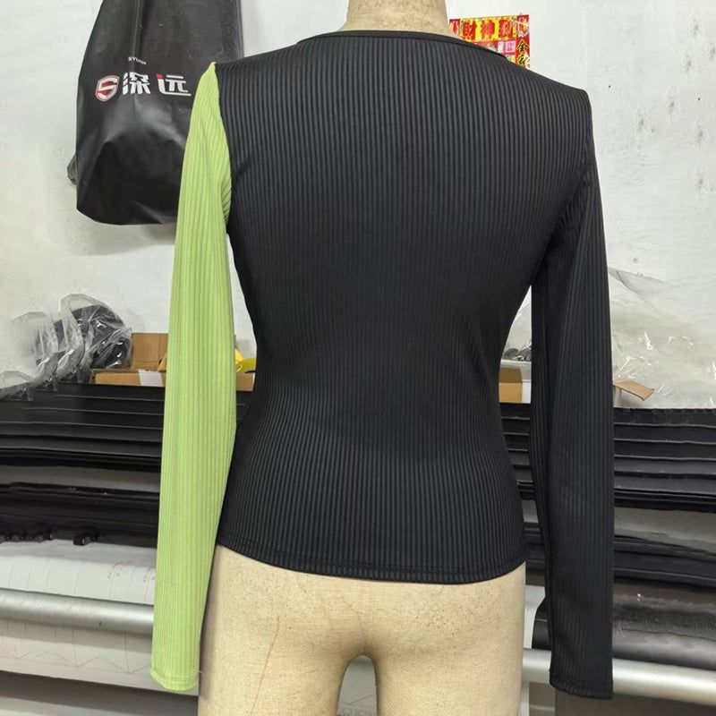 Sweater V Neck Cross Front Color Block Knit Top Women