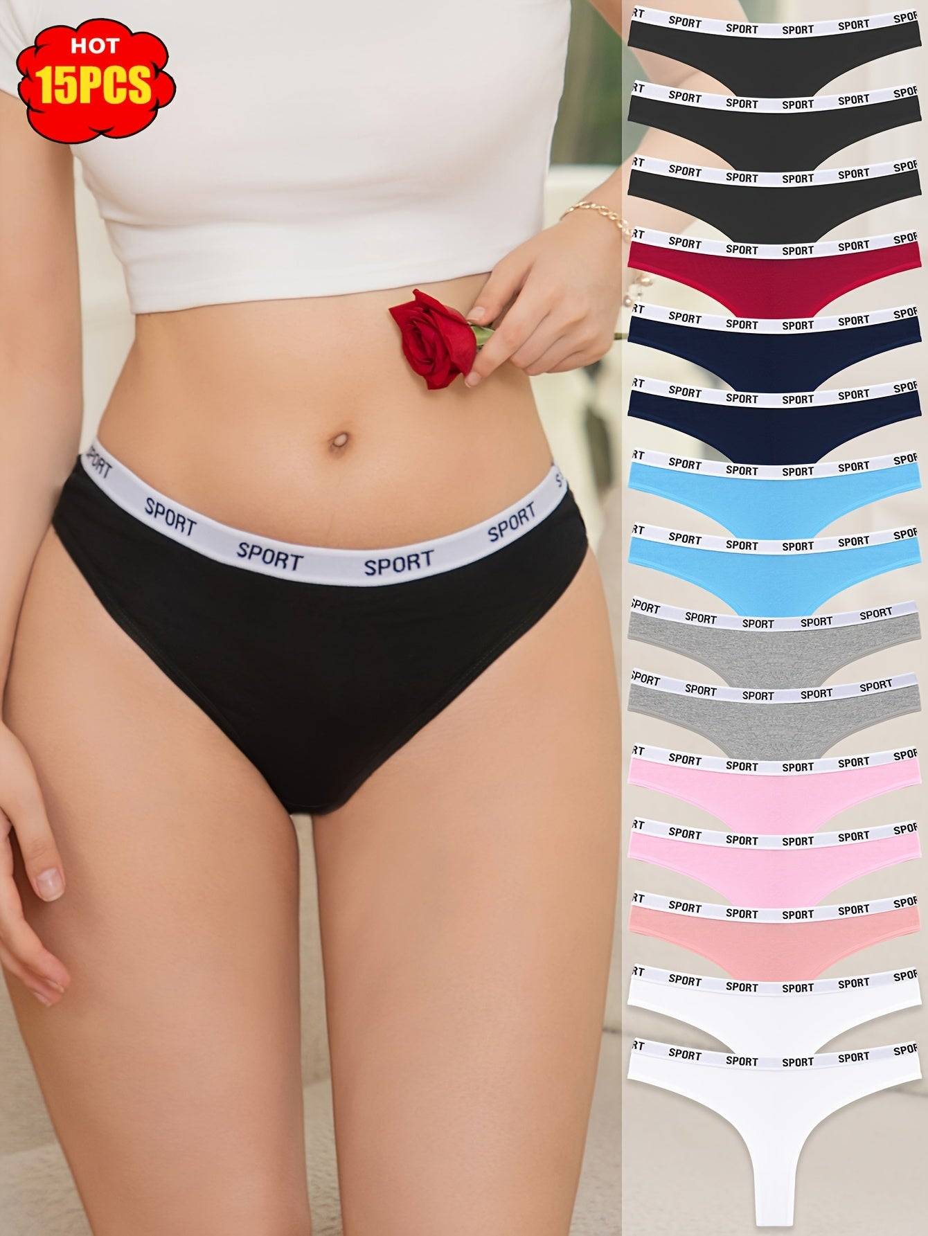 15pcs Women’s Thong Underwear Set – Comfortable, Breathable & Elastic Panties for Daily Wear and Commuting