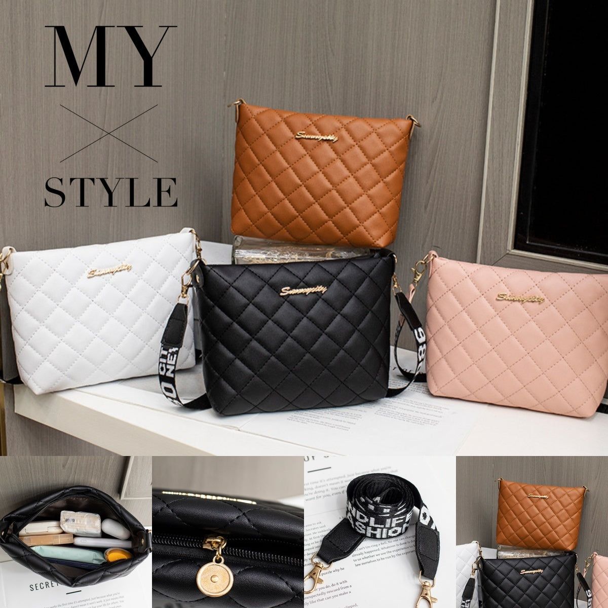 Women’s Small Messenger Bag PU Leather Diamond Quilted Crossbody Purse with Chain Shoulder Strap