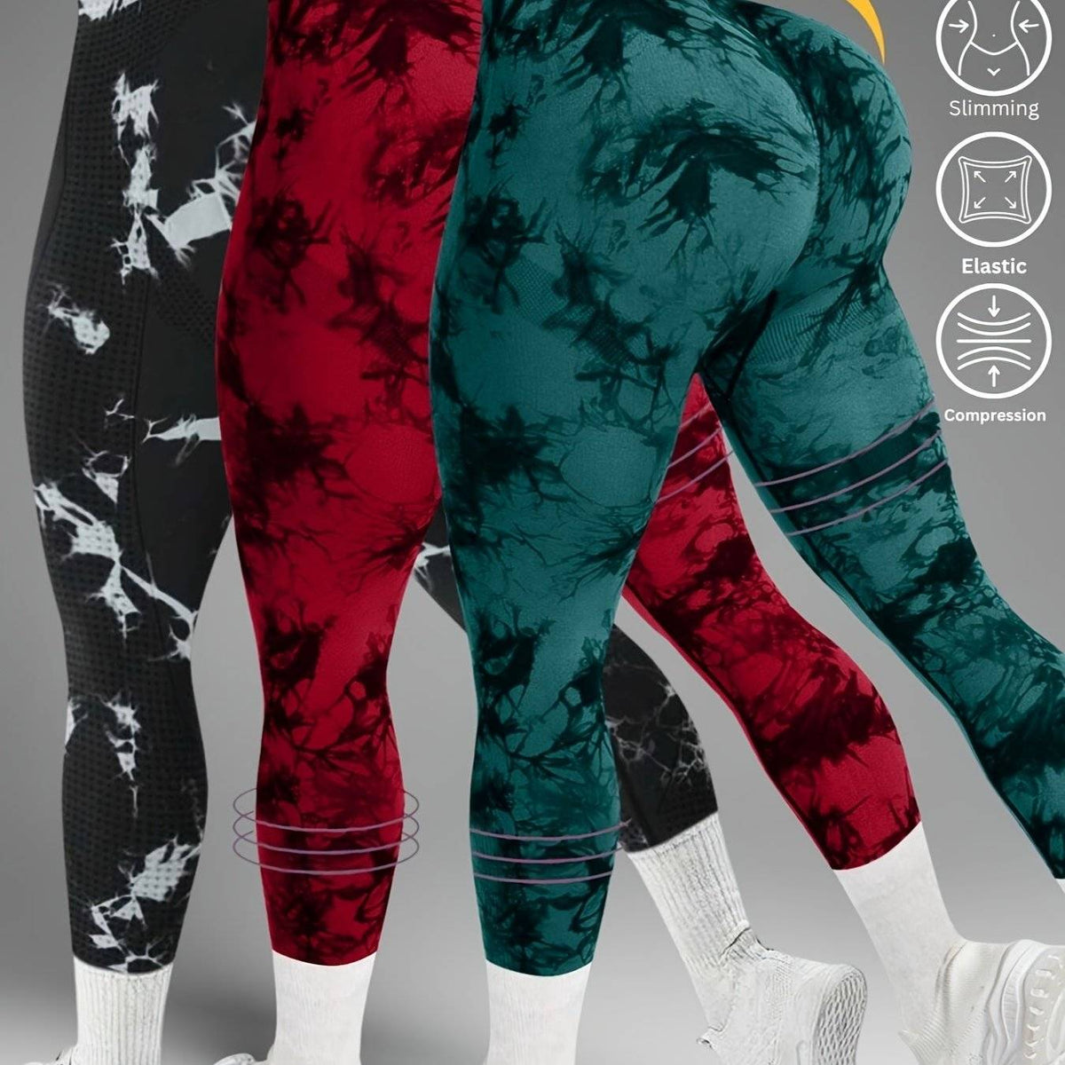 3-Pack Women's High-Waisted Tie-Dye Leggings, Seamless Butt-Lifting Tummy Control Pants with Wide Waistband, Compression Fit for Gym and Daily Wear