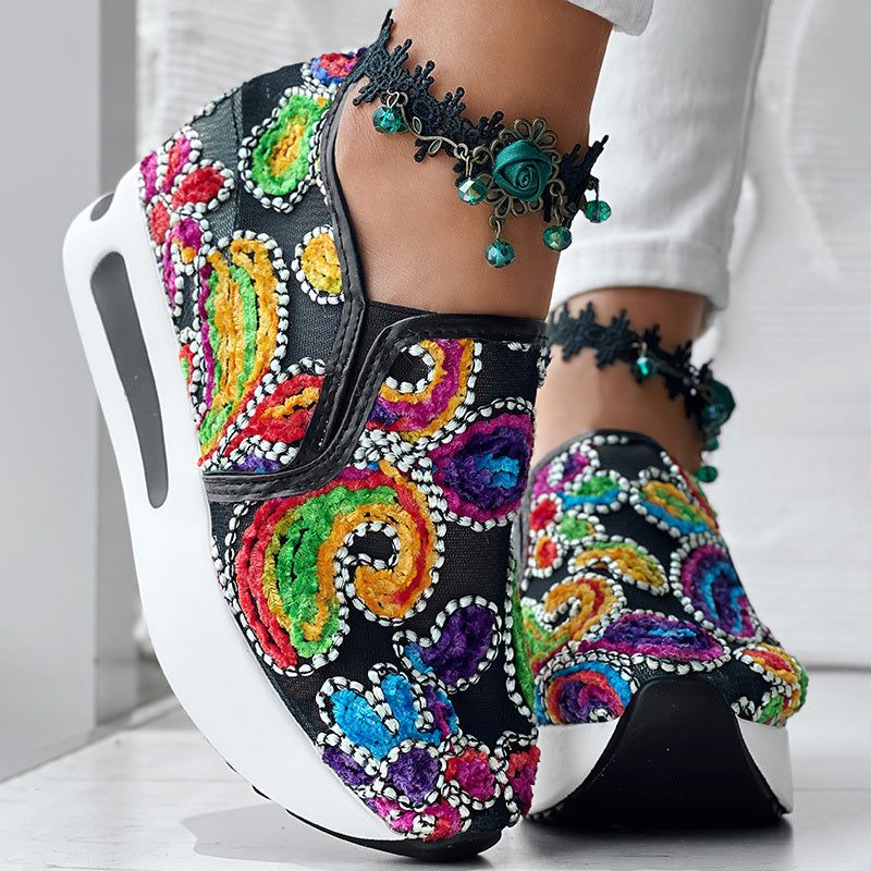 Random Print Slip On Shoes with Side Lace Design