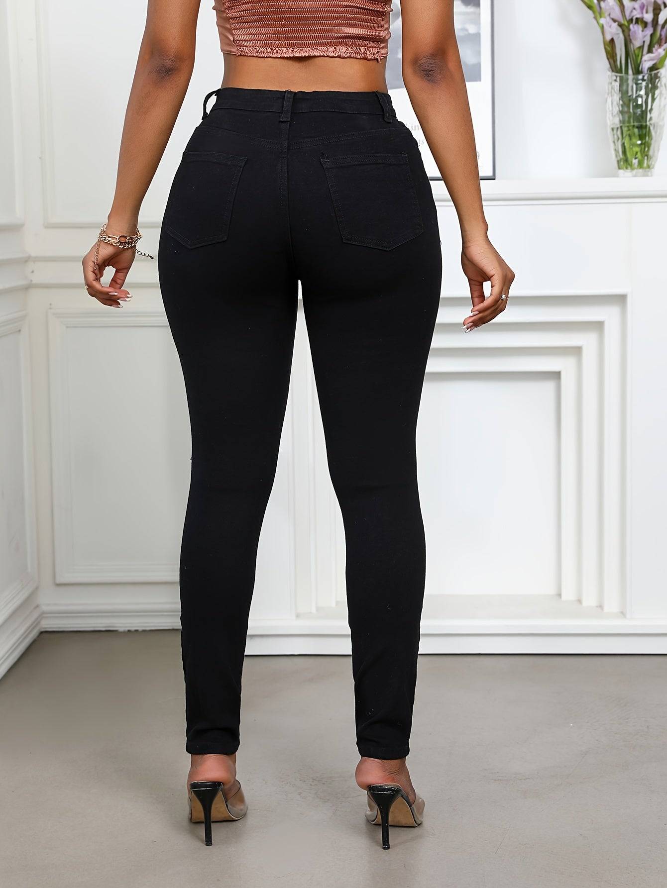 Women’s Black & White Stretch Ripped Jeans Distressed Design CasWomen’s Black & White Stretch Ripped Jeans Distressed Design Casual All-Season Wearual All-Season Wear