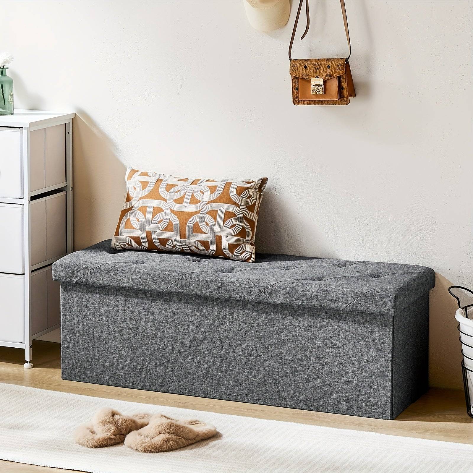 Folding Storage Ottoman Bench with Padded Seat, Multifunctional Storage Chest and End-of-Bed Stool for Bedroom or Living Room