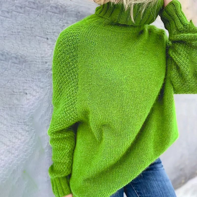 Womens Loose Fit Mock Turtleneck Knit Sweater