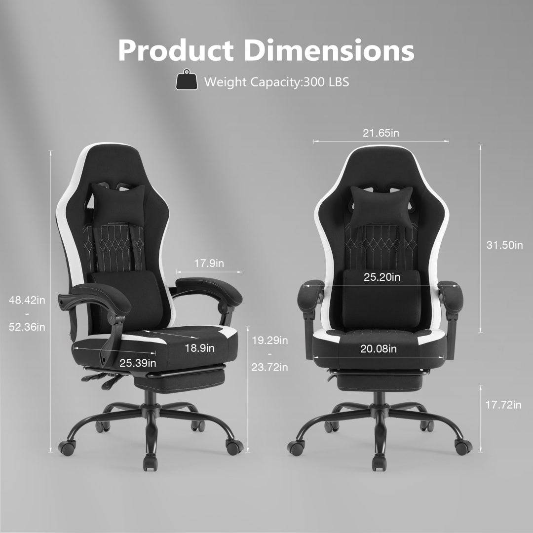 Ergonomic Gaming Chair with Spring Cushion and Footrest