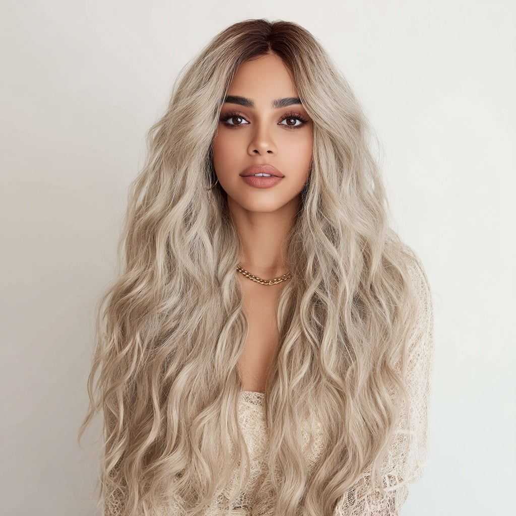 Wig Gray Gradient Wavy Curly T Lace Front 150 Density
