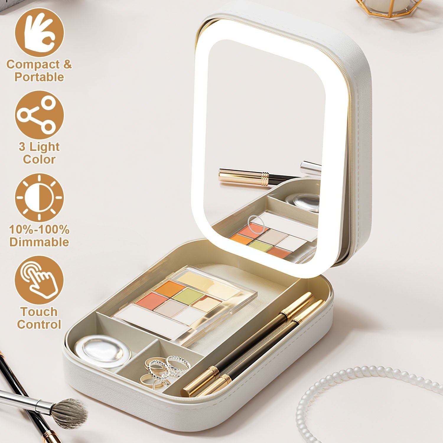 Portable Makeup Bag with LED Mirror Waterproof Organizer