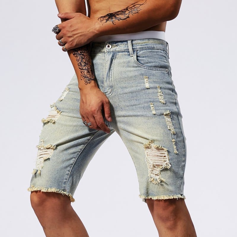 Leisure Ripped Slim Fit Denim Shorts - PMMNAPOLES