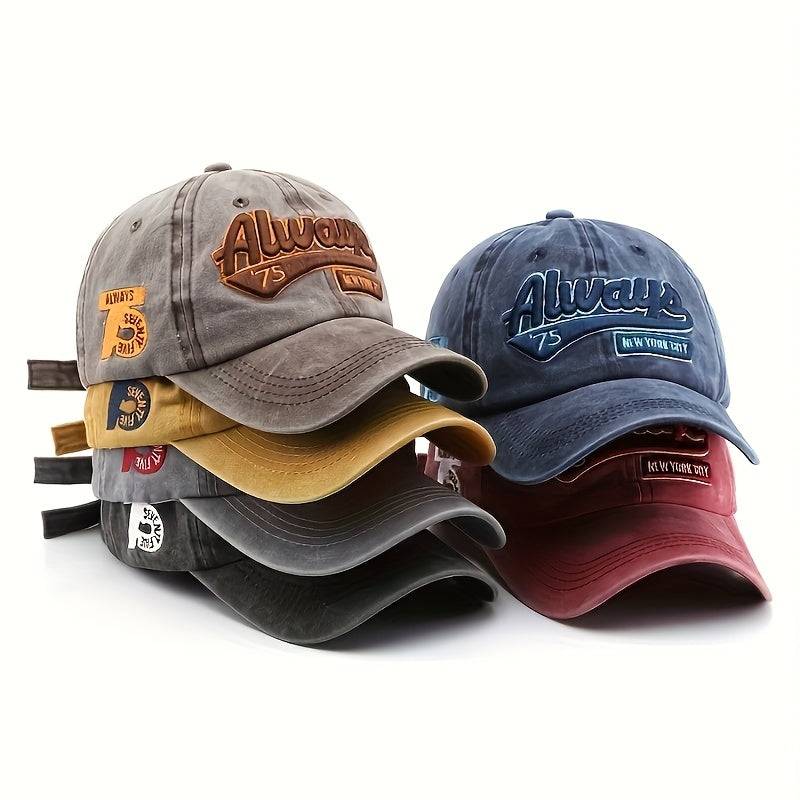 6pcs adjustable baseball caps with 'Always' letter design in assorted colors, ideal lightweight sun hats for hiking, travel, and outdoor style.